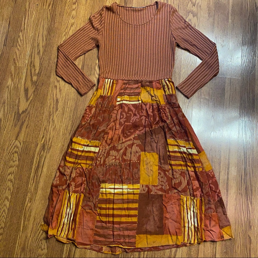 Vintage 90’s Floral Dress Orange  Fall Dress Sweater Dress Size Small